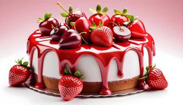 Photo a cake with a strawberry on the top and a strawberry on the top