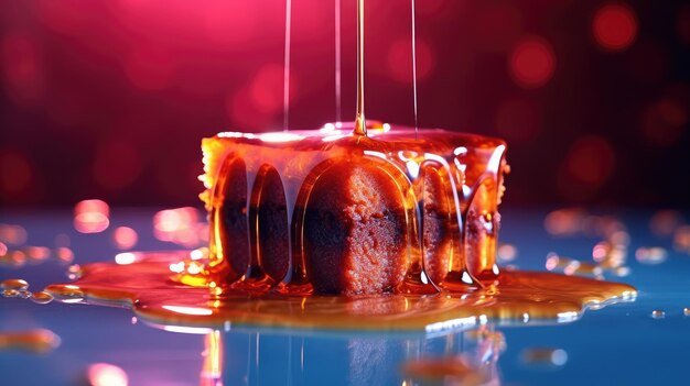 a cake with syrup on top