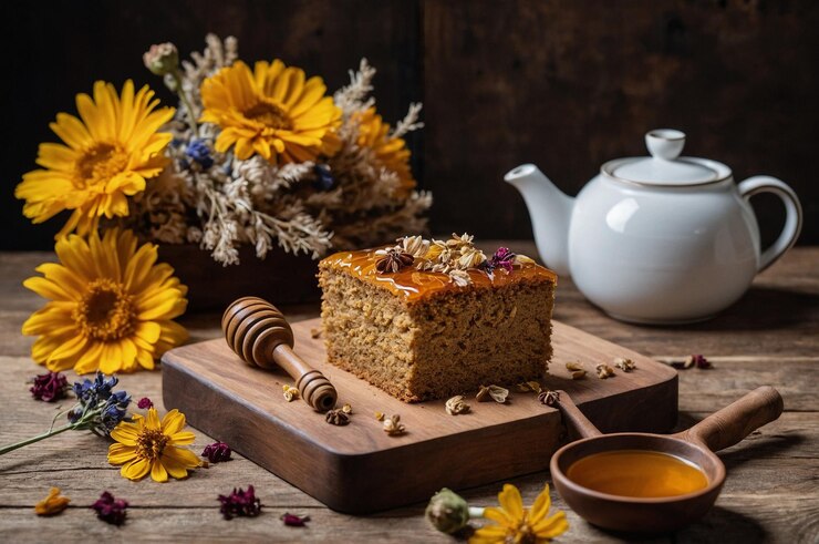 Photo a cake with a teapot and a teapot on the table