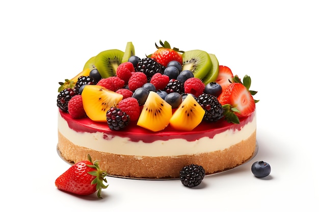 透明な背景の様々な果物のケーキ