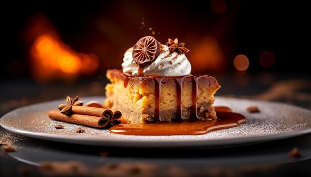 A cake with whipped cream and chocolate frosting on a plate