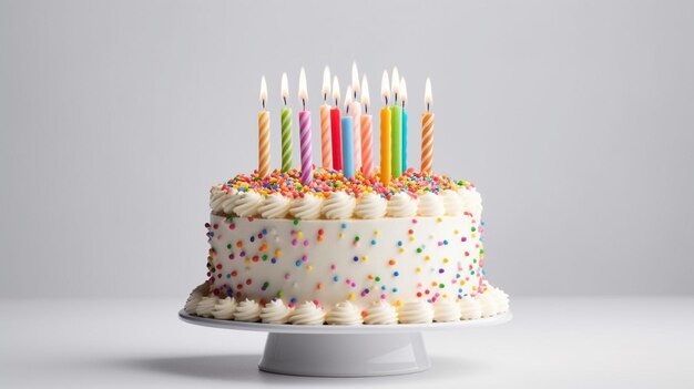 Foto una torta con una glassa bianca e spruzzate colorate.