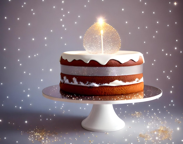 흰색 아이싱을 한 케이크와 그 위에 촛불