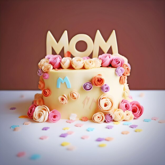 A cake with the word mom on it