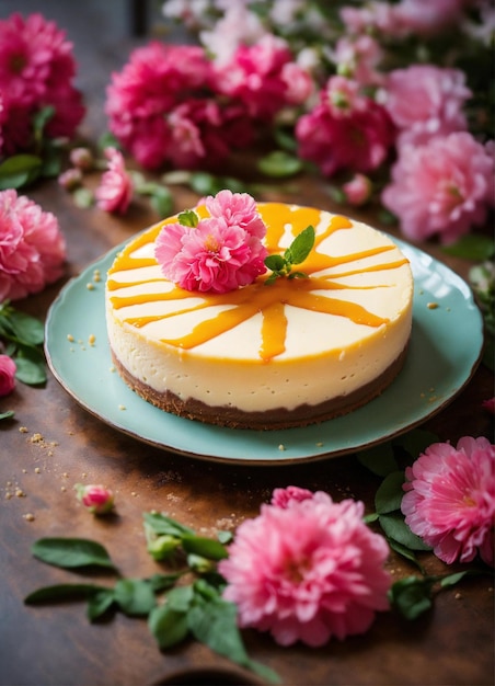 a cake with yellow icing and orange icing on it