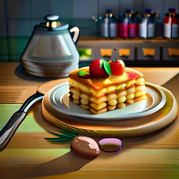 Cakes are distributed on plates on restaurant tables