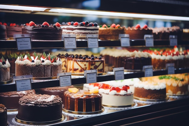 Foto torte disposte sugli scaffali del negozio