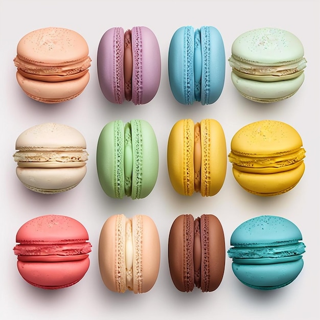 Cakes macaron of macaroon op lichte achtergrond kleurrijke levendige amandelkoekjes felle kleuren