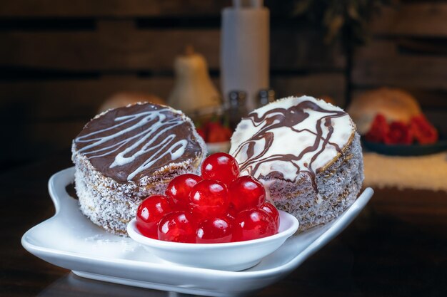 Photo cakes with red berries