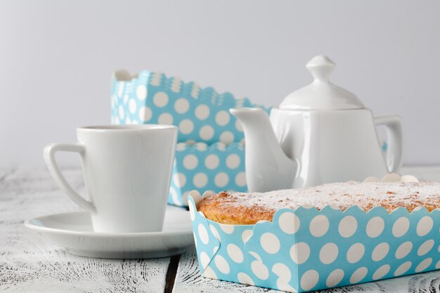 cakes with tea on table