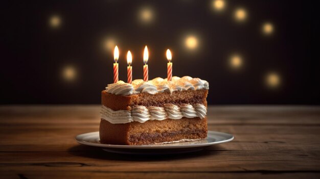 Cakes on wooden floor and lit candle on it in birthday concept style