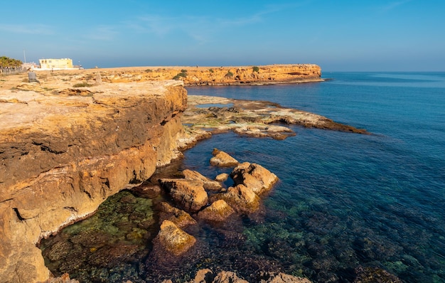 Cala Cornuda next to the Los Locos beach in the coastal town of Torrevieja next to the Cura beach Alicante Valencian Community Spain Mediterranean Sea on the Costa Blanca