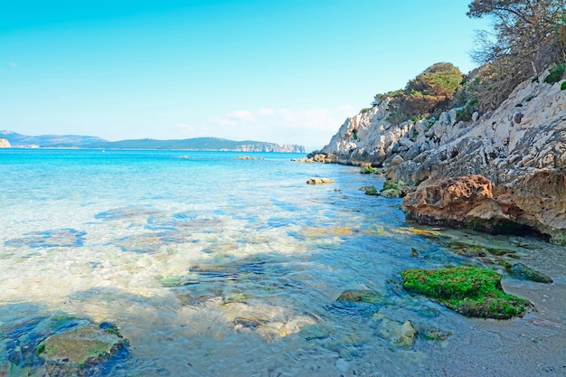 Cala Dragunara rotsachtige kust op een heldere dag Sardinië