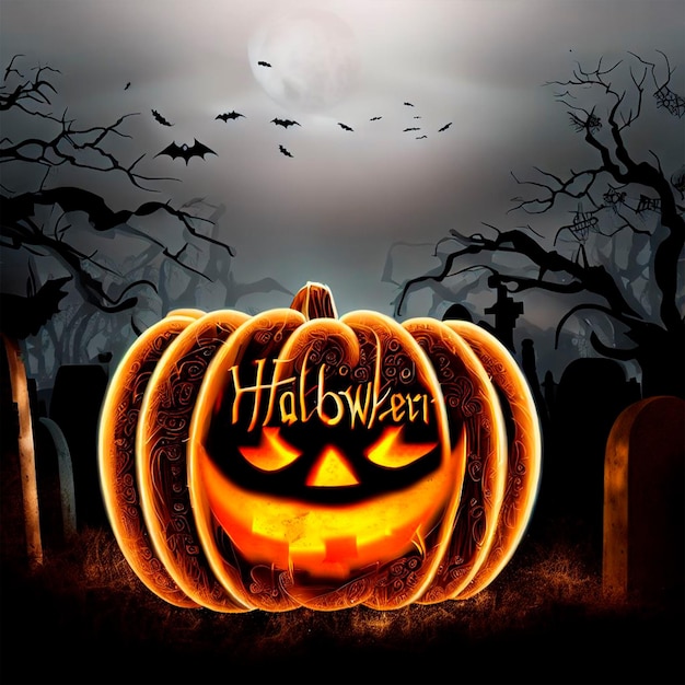 Photo calabaza de halloween con luces brillantes