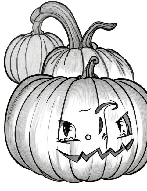 Photo calabazas felices de halloween estilo cartoon para libro de colorear sin escalas de grises