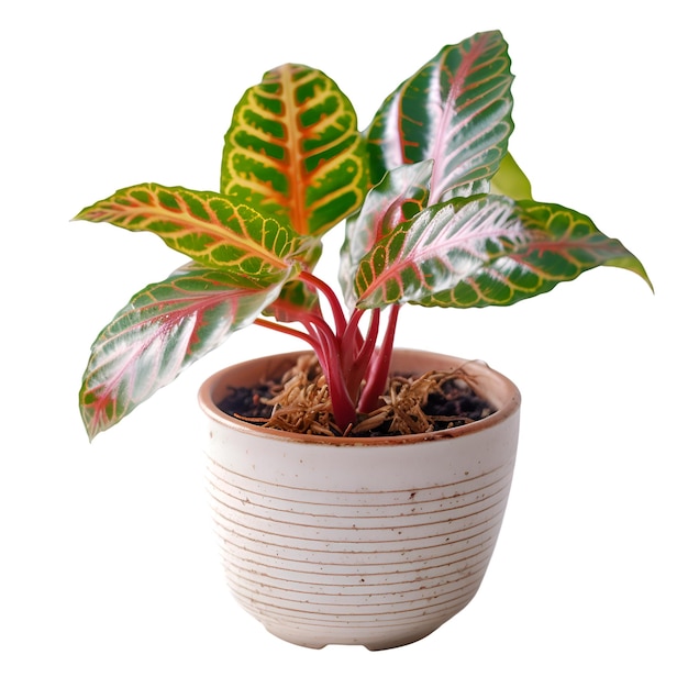 Caladium bicolor in a pot isolated on white background