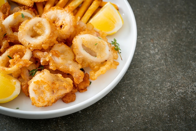 calamari - fried squid or octopus with french fries