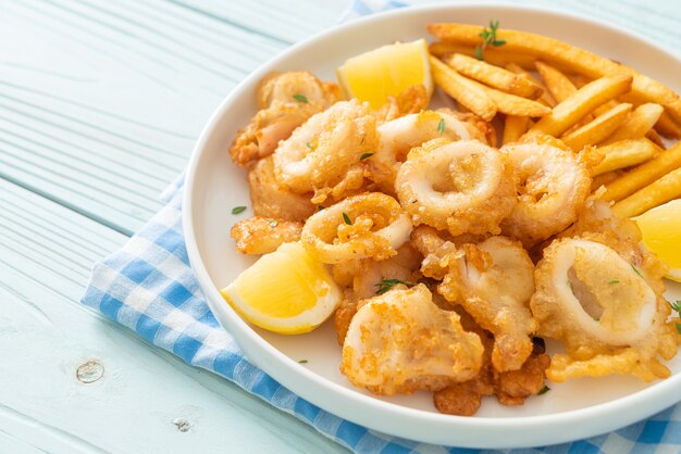 calamari - fried squid or octopus with french fries