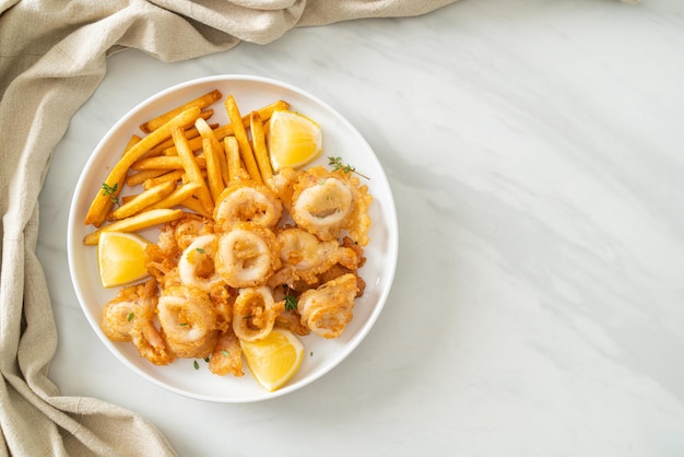 calamari - fried squid or octopus with french fries