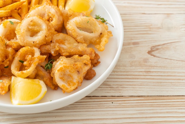 calamari fried squid or octopus with fries