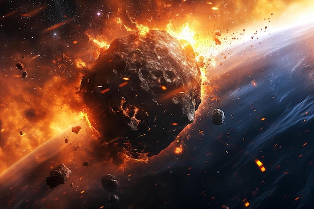 Photo calamitous asteroid earth collision generate ai