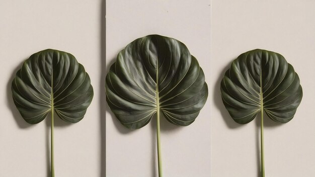 Calathea orbifolia leaves isolated on an off white background