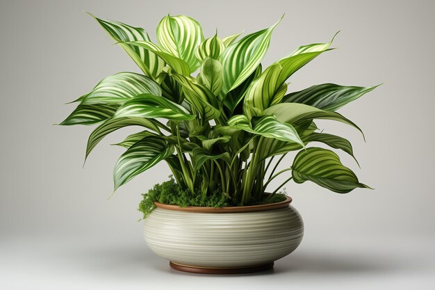 Calathea in a pot on a gray background