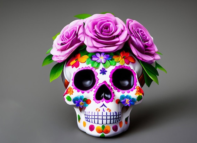 Calavera suikerschedel versierd met bloemen dag van de doden