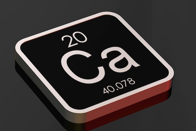 Calciumelement uit periodiek systeem op zwart vierkant blok
