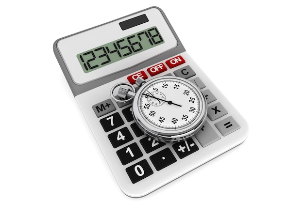 Калькулятор и секундомер на белом фоне