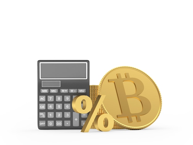 Калькулятор с биткойн-монетой и знаком процента