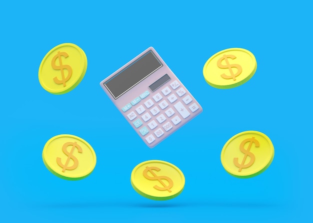 Calculator with dollar coins around