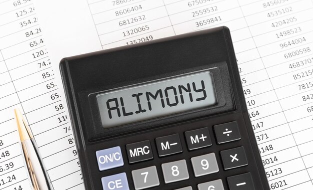 Calculator with the word alimony on the display.