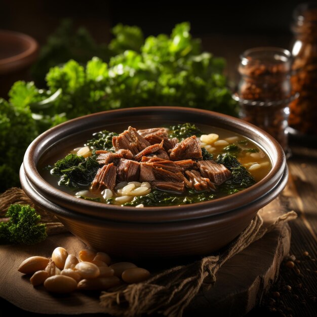 Photo caldo gallego traditional galician soup made with white beans greens and pork