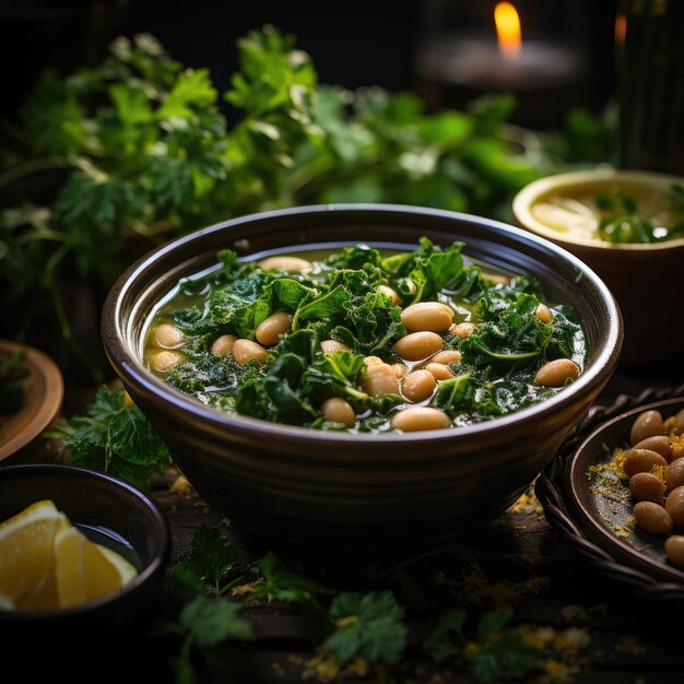 Foto caldo gallego tradizionale zuppa galiziana fatta con fagioli bianchi verdi zuppa spagnola