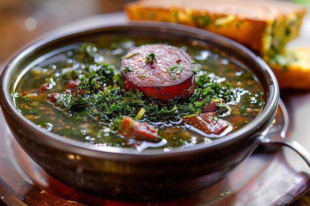 Foto caldo verde met chorizo en maïsbrood