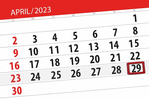 Calendario 2023 scadenza giorno mese pagina organizzatore data aprile sabato numero 29