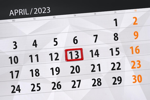 Calendario 2023 scadenza giorno mese pagina organizzatore data aprile giovedì numero 13