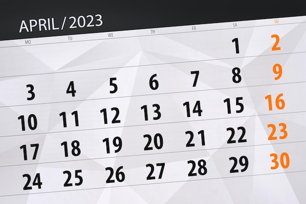 Calendar 2023 deadline day month page organizer date april