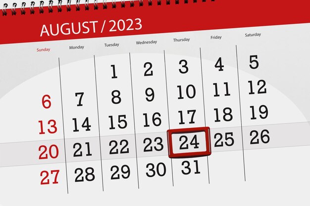 Foto calendario 2023 scadenza giorno mese pagina organizzatore data agosto giovedì numero 24