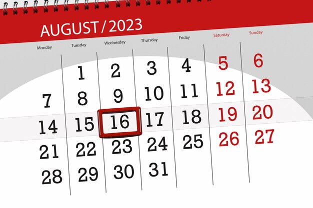 カレンダー 2023 締切日月ページ主催者日付 8 月水曜日番号 16