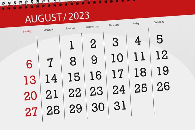 Calendar 2023 deadline day month page organizer date August