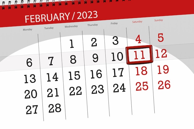 Calendar 2023 deadline day month page organizer date february saturday number 11