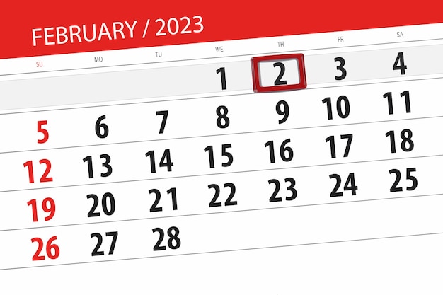 Calendar 2023 deadline day month page organizer date february thursday number 2