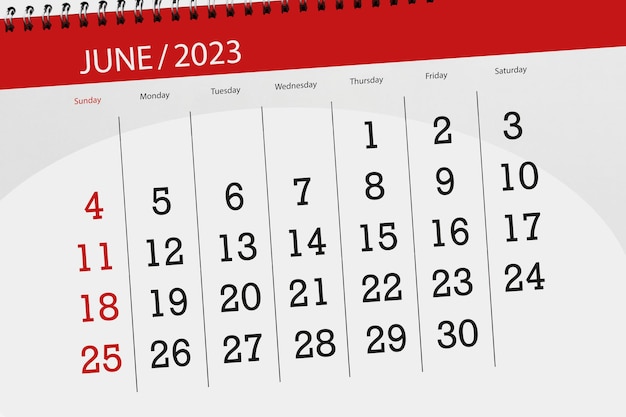 Calendar 2023 deadline day month page organizer date June