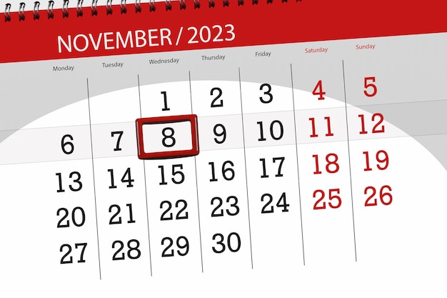 Photo calendar 2023 deadline day month page organizer date november wednesday number 8