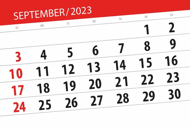 Calendar 2023 deadline day month page organizer date September