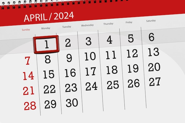 Photo calendar 2024 deadline day month page organizer date april monday number 1