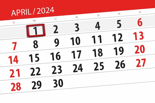 Foto data di scadenza del calendario 2024 giorno mese pagina organizzatore data aprile lunedì numero 1