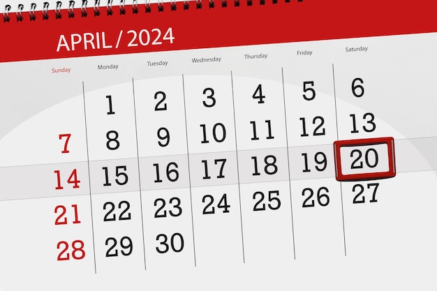 Photo calendar 2024 deadline day month page organizer date april saturday number 20